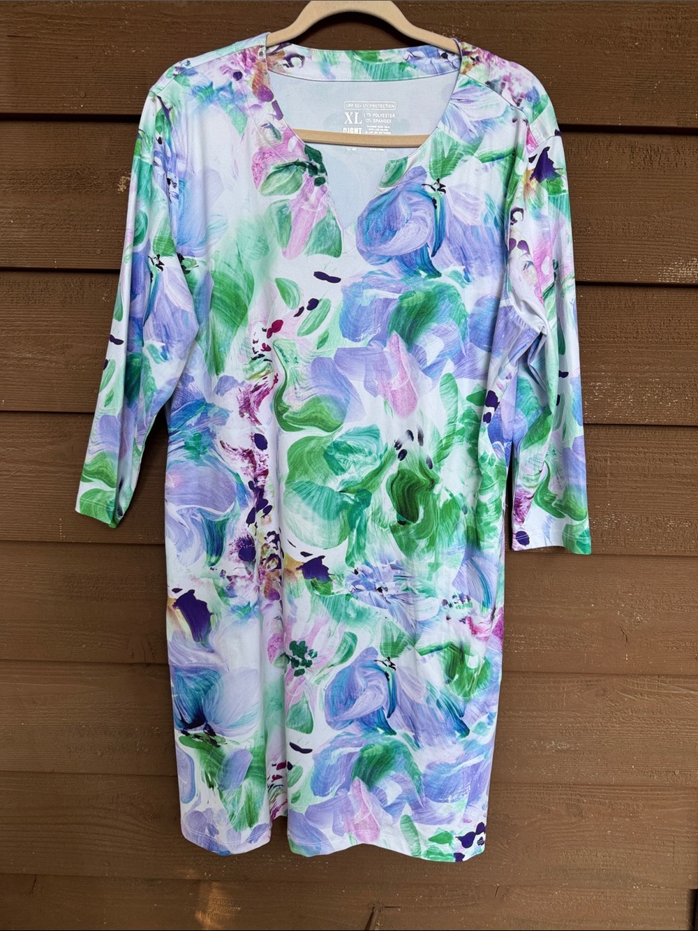Light Bare UPF+ 50 Floral Brushstroke Midi Dress in Lavender & Green size XL